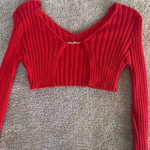 Y2K Red Ribbed Cropped Sweater